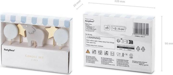 Produktbild Partydeco Kerze Elefant 3-5 cm, Mehrfarbig, Detailfarbe: Grau, Gold (5 Stk.)