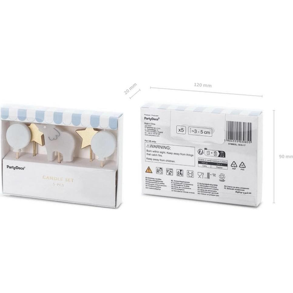 Thumbnail - Partydeco Kerze Elefant 3-5 cm, Mehrfarbig, Detailfarbe: Grau, Gold