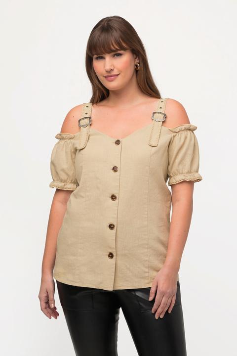 Actual product image Ulla Popken Cold Shoulder Button Front Blouse (50, 52)
