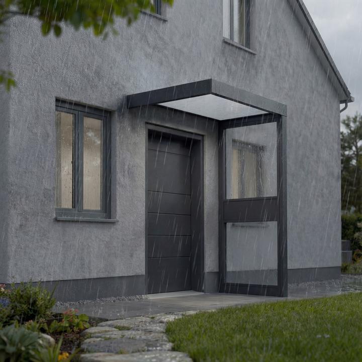 Actual product image Palram CANOPIA | Sophia 3X5 / 1X1.6 Door Awning + SIDEWALL Dark Grey Structure / White Opal Panels