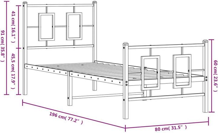 Actual product image vidaXL Bettgestell mit Kopfteil Fussteil Bett Metallbett Einzelbett Weiss 75x190cm (75 x 190 cm)