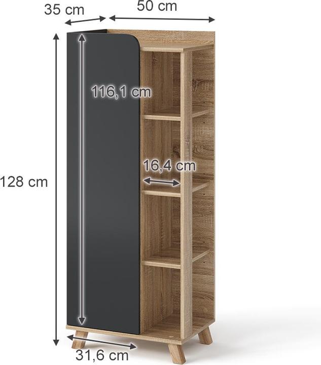 Produktbild Vicco Karen mit Tür und offenen Fächern (50 x 35 x 128 cm)