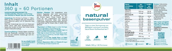 Nutritional values and ingredients For You natural base powder (360 g)