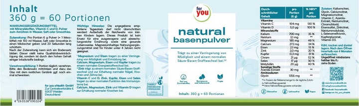 Valeurs nutritives et ingrédients For You natural poudre de base (360 g)