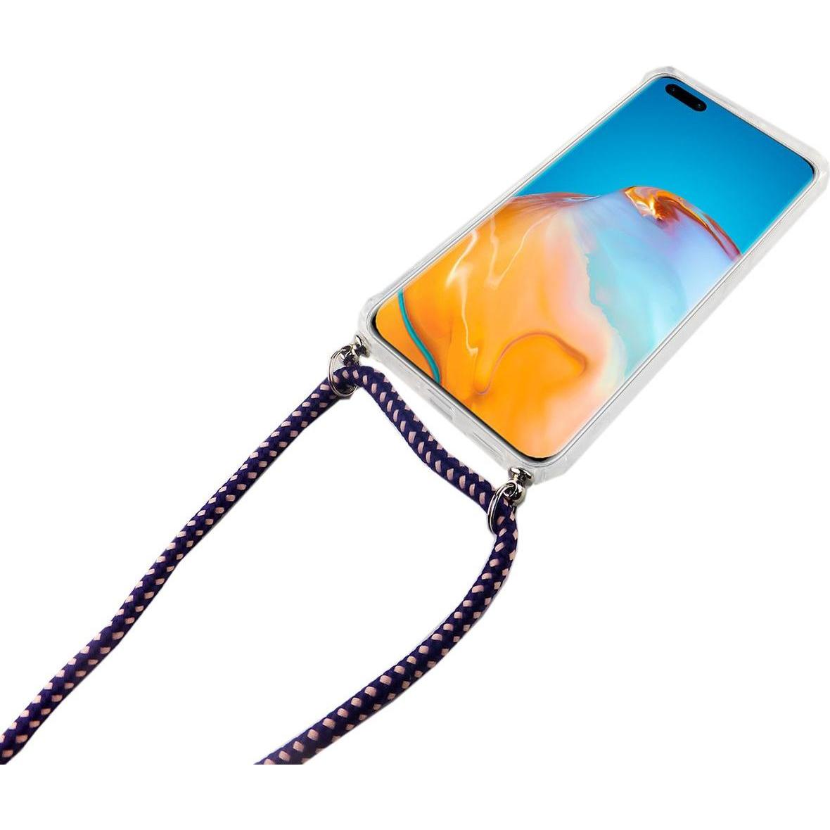 Thumbnail - König Design Huawei P40 Lite Handykette Hülle mit Band Case zum umhängen mit Kordel Violett, Handykette, Transparent