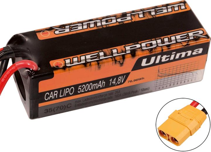 Actual product image Wellpower LIPO BATTERY ULTIMA CAR 5200 MAH / 14.8 VOLT 4S 35/70C XT-90 (14.80 V, 5200 mAh)