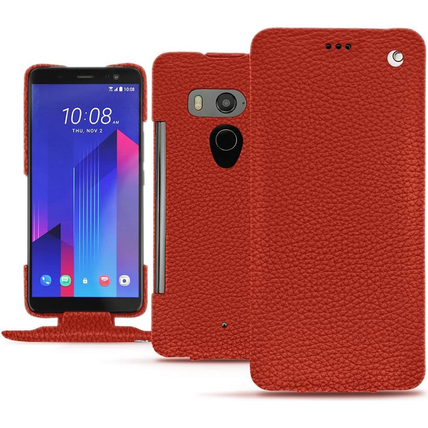 Thumbnail - Noreve Lederschutzhülle vertikal (HTC U11+), Smartphone Hülle, Orange