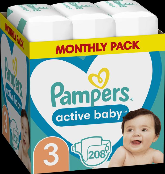Actual product image Pampers Diapers Active Baby size 3, 6-10kg, 208pcs (Size 3, Monthly box, 208 Piece)