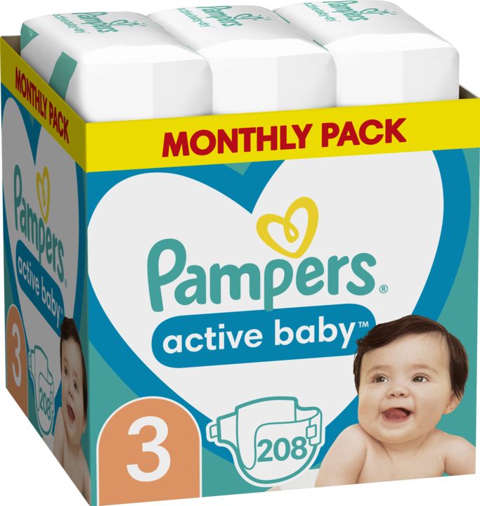 Pampers Diapers Active Baby size 3, 6-10kg, 208pcs (Size 3, Monthly box, 208 Piece)