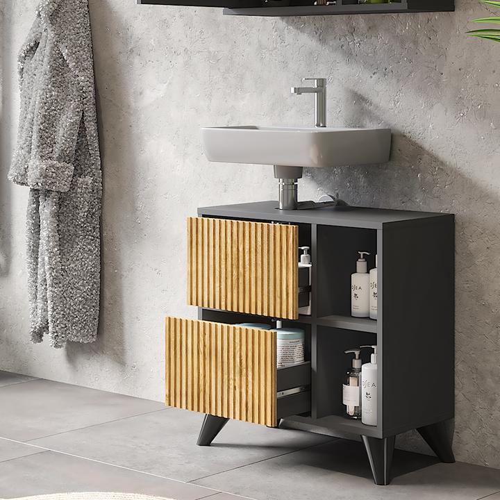Produktbild Vicco Waschbeckenunterschrank Leano, Anthrazit/Bergeiche, 60 x 62 cm mit 2 Schubladen
