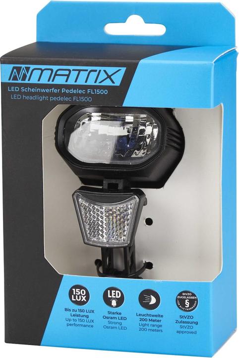 Image du produit Matrix E-Bike LED Scheinwerfer 150 LUX FL1500 schwarz