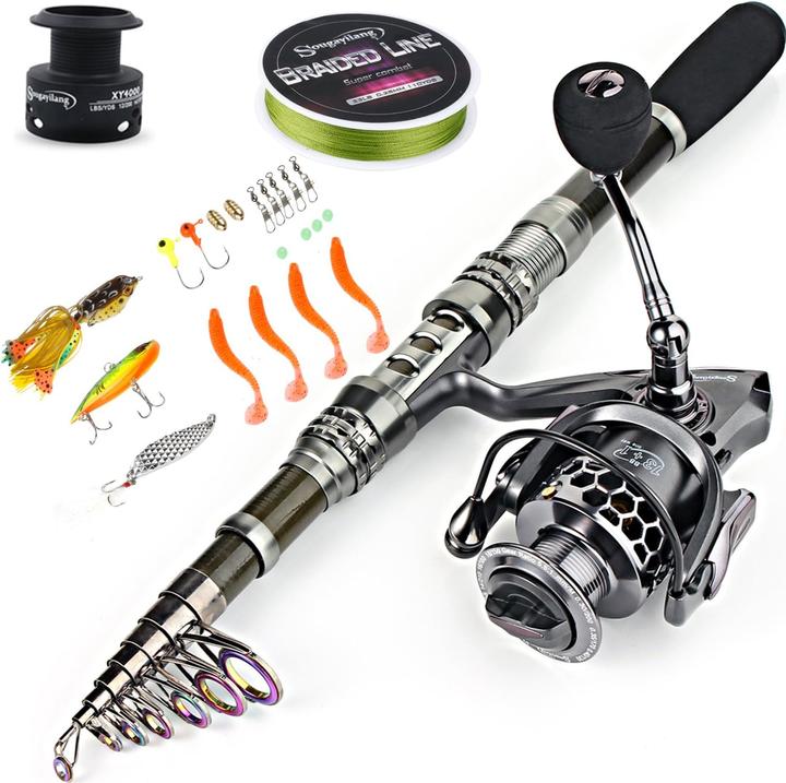 Immagine prodotto Sougayilang Set completo per la pesca con borsa di trasporto 2,4M (Telescopio, Set da pesca, 240 cm)
