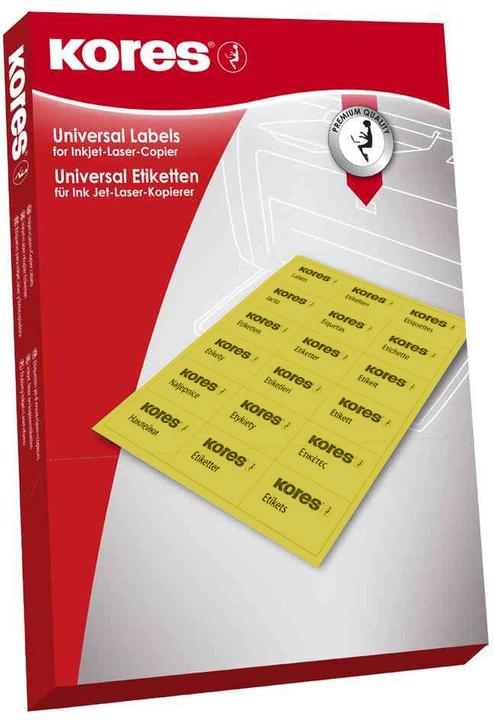 Kores Universal labels, 70 x 42.3 mm, yellow, 100 sheets without border