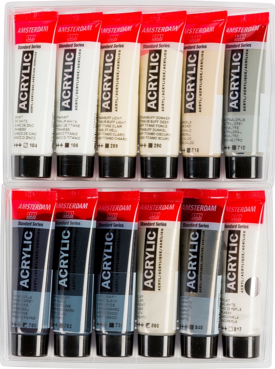 Produktbild Amsterdam Acrylfarbe Greys 12 Tuben à 20 ml (Grau, 20 ml)