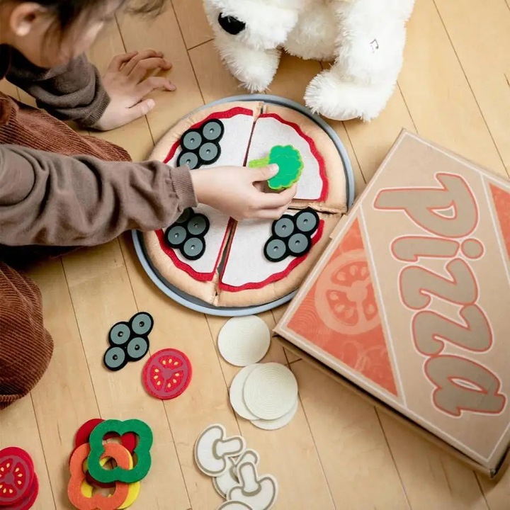 Actual product image Activity Board Felt pizza food matching game set, mini food set for children's kitchen, pretend play