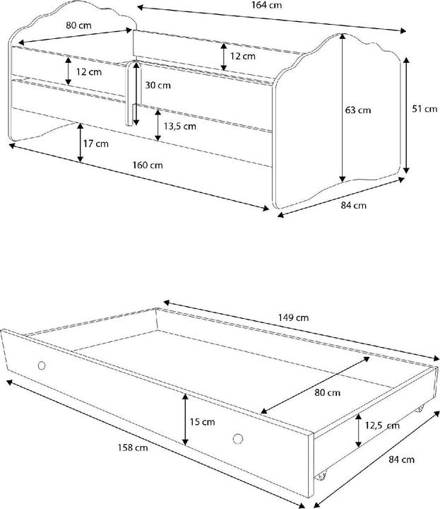 Actual product image ADRK Furniture Bed with mattress and drawer CASIMO TWO DOGS 160x80