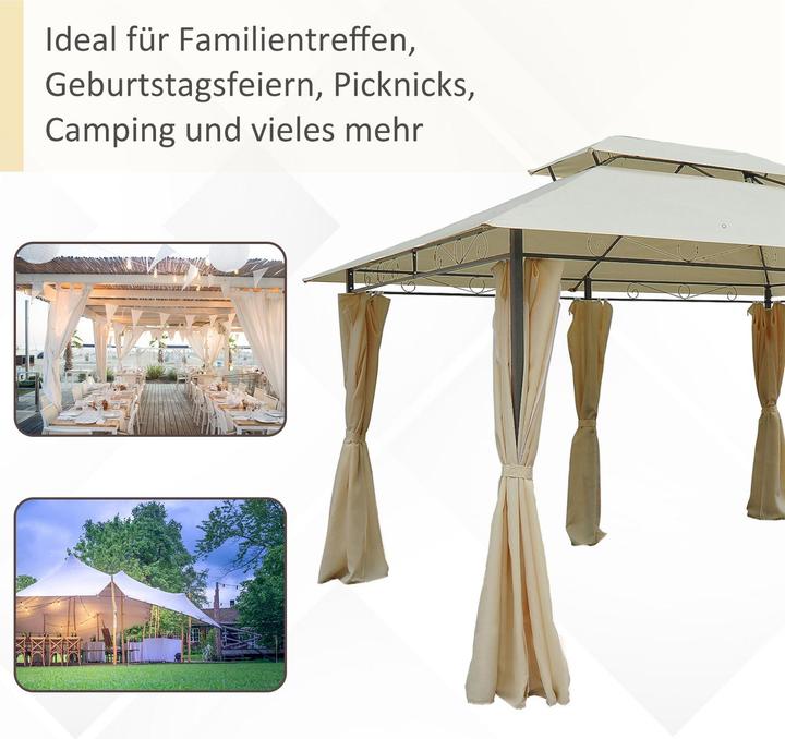Produktbild Outsunny Gartenpavillon mit Doppeldach und Seitenteilen (400 cm, 300 cm)