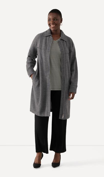 Produktbild Ulla Popken Mantel, Boiled Wool, Hemkragen, 2-Wege-Zipper (54)