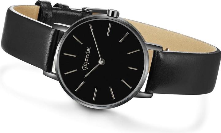 Productafbeelding Gigandet Dames analoog Japans kwartsuurwerk horloge met lederen armband 12VNAG36NE005 zwart (Analoog horloge)