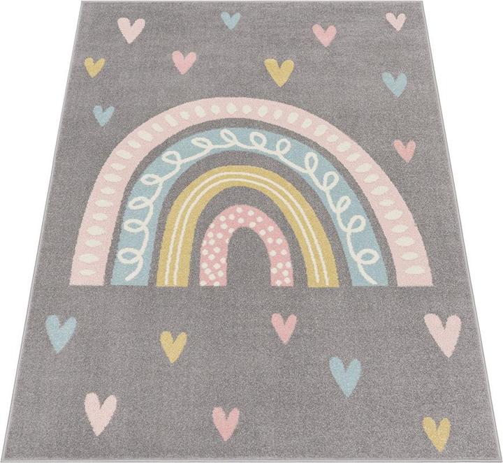 Paco Home Kinderteppich bunte Regenbogen Grau - 200x280 (280 x 200 cm)