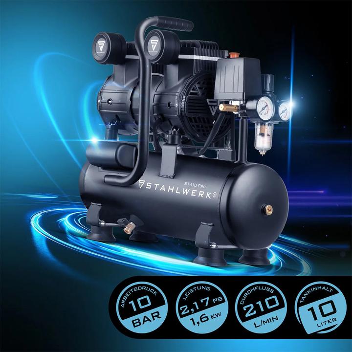 Actual product image Stahlwerk Compressor 10 bar 2.1 hp 1.6 kW 210 l/min 10 l air compressor (10 bar, 10 l)