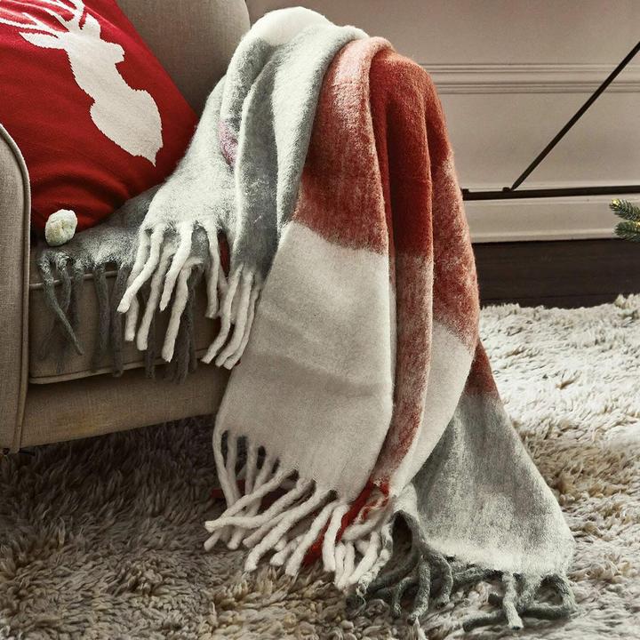 Image du produit Loberon Plaid McGreg rouge/blanc/gris (170 x 130 cm)