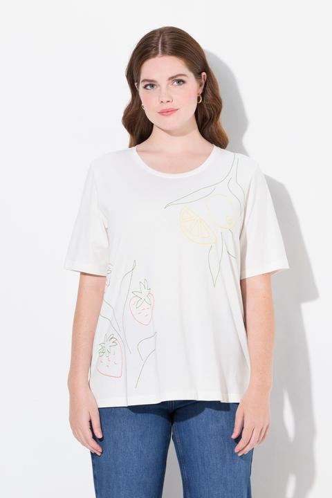 Actual product image Ulla Popken Eco Cotton Fruit Embroidered Short Sleeve Tee (58)