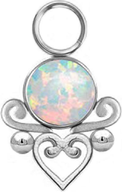 Immagine prodotto Star Piercing Anhänger silber Opal weiss filigranes Herz (senza ottone, Acciaio chirurgico 316L)