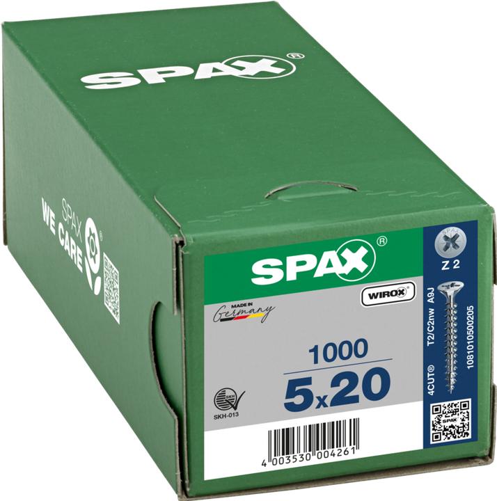 Immagine prodotto Spax Testa Svasata A Croce Z2 Completamente Filettata Wirox (1000 Viti per pezzo)