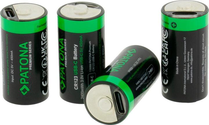 Immagine prodotto Patona Batteria ricaricabile Premium 4x CR123 USB-C (4 pz., RCR123A, 800 mAh)
