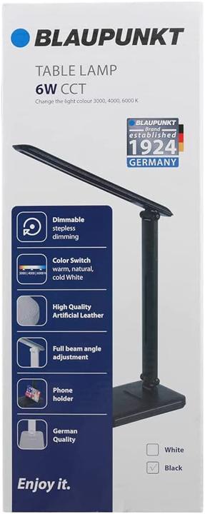 Produktbild Blaupunkt 6W LED Schreibtischlampe - Schwarz - Dimmbar - Einstellbare Helligkeit und Farbtemperatur (350 lm)