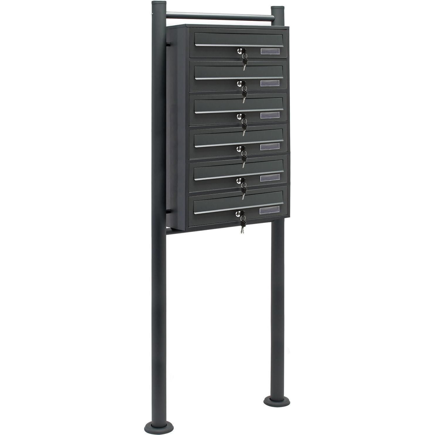 Wiltec, Briefkasten, 6er Briefkastenanlage Anthrazit 270x513x1500mm Standbriefkasten Post