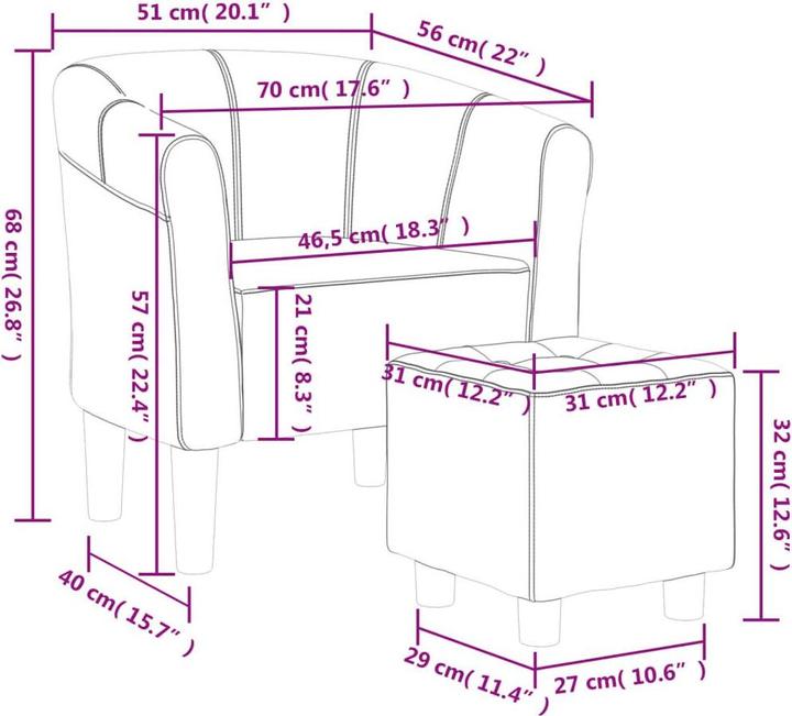 Produktbild vidaXL Clubsessel mit Fusshocker Hellgrau Samt,Farbe