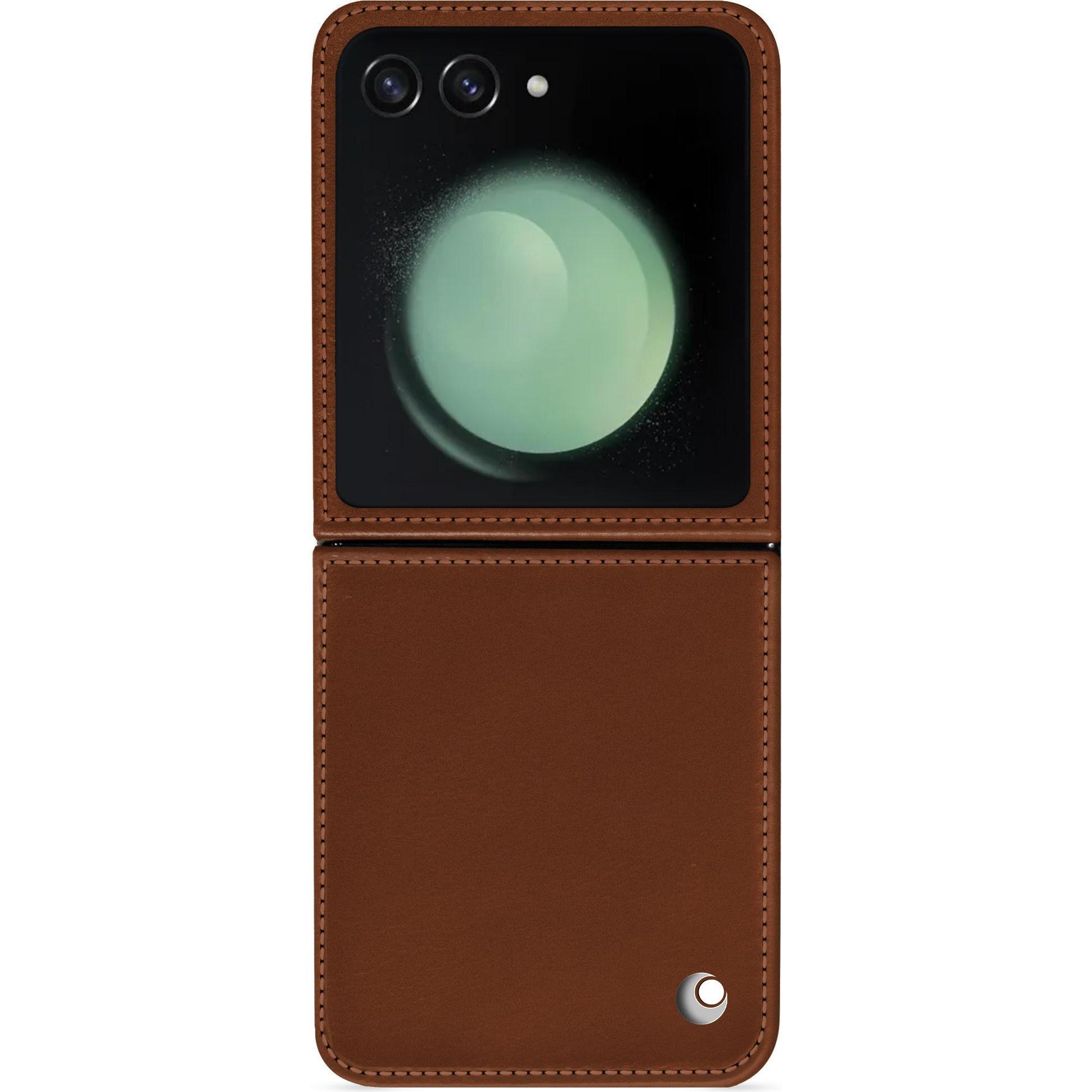 Noreve Lederschutzhülle Samsung Galaxy Z Flip5 (Samsung Galaxy Z Flip5), Smartphone Hülle, Braun
