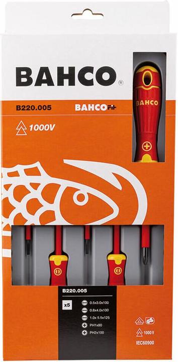 Produktbild Bahco Isolierter BahcoFit Schraubendreher-Satz für Schlitz- und Phillips-Schrauben mit 2-Komponenten-Grif (Phillipps-Kreuzschlitz (PH))