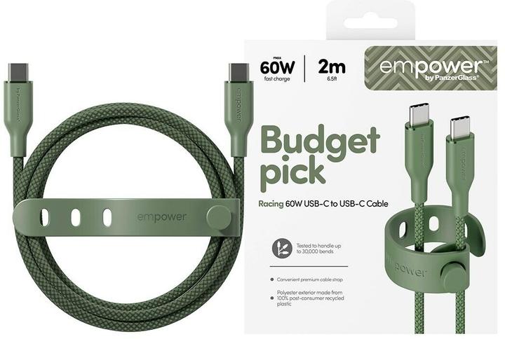 Actual product image PanzerGlass empower™ by ® Racing 60W USB-C to USB-C Cable | USB 2.0 | 2M | Sage (2 m, USB 2.0, 60 W)