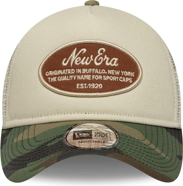Produktbild New Era A-Frame Trucker Cap - Retro Brand Patch Beige Camo