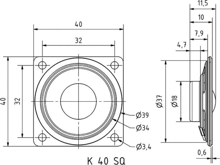 Actual product image Visaton Miniature Speaker, 40mm, square, 8 ohm