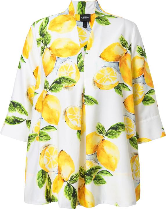 Image du produit Ulla Popken Tunique en Lyocell, motifs citrons, col calice et manches 3/4, coupe évasée (50, 52)