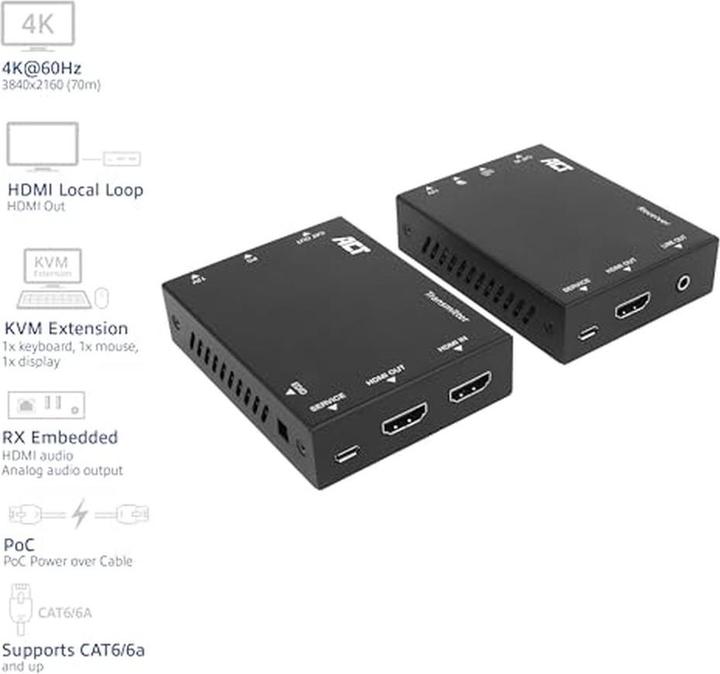 Produktbild ACT 4K HDMI 2.0 KVM extender set over CAT6A up to 70 meters