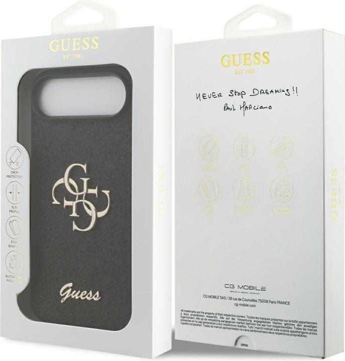 Actual product image Guess Back panel cover Apple iPhone 17 Air PU Fixed Glitter 4G Metal Logo Case Black (Apple iPhone Air)