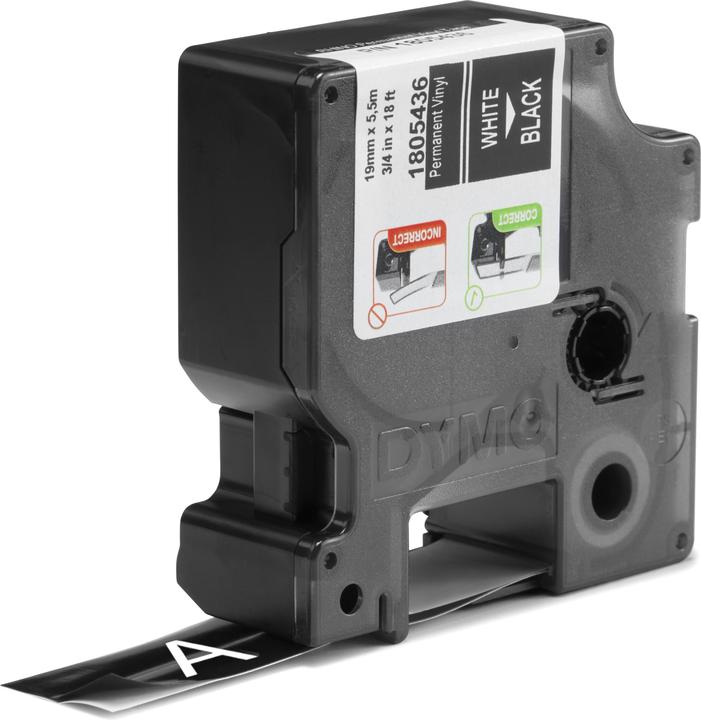 Produktbild Dymo Rhino 19mm weiß auf schwarz Vinyl (1.90 cm, Schwarz)
