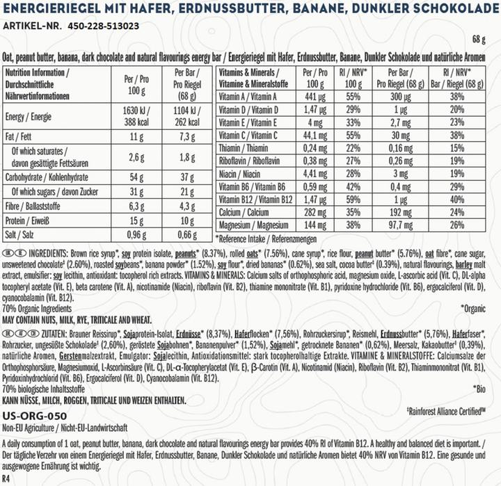 Nutritional values and ingredients Clif Bar Energy bar (12 pcs., 816 g)