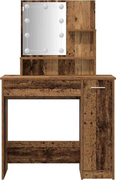 Produktbild vidaXL Schminktisch-Set mit LED-Leuchten Altholz-Optik Holzwerkstoff (86.5 x 35 x 136 cm)