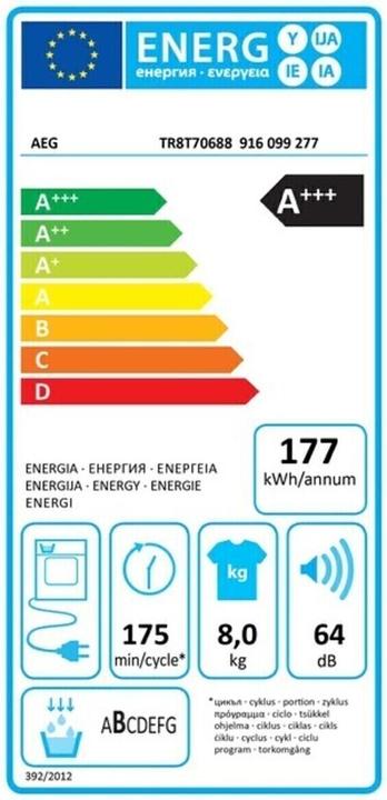 Energie-Label AEG TR8 T 70688 (8 kg, Rechts, Wechselbar)