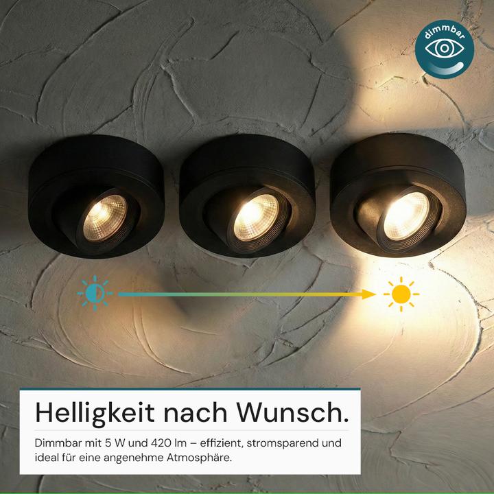 Produktbild Luxula LED CCT Downlight, Ein- und Aufbaustrahler, schwenkbar, schwarz, dimmbar, 5 W, 420 lm (420 lm)