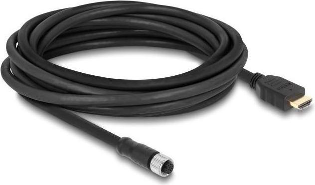 Produktbild Delock M12 Kabel A-kodiert 17 Pin Buchse zu HDMI Stecker 5 m schwarz (5 m, HDMI)