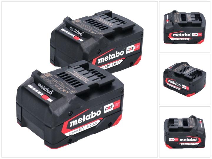Produktbild Metabo Akku Set 2x Li-Power Akkupack 18 V 4,0 Ah CAS Li-Ion ( 2x 625027000 ) mit Ladestandsanzeige (18 V)