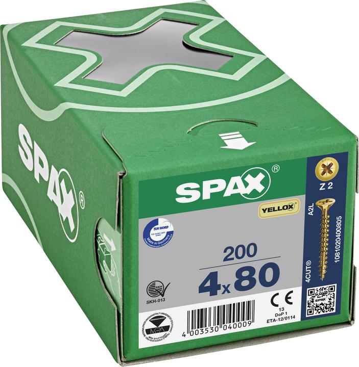 Produktbild Spax Senkmultikopf Kreuzschlitz Z2 Vollgewinde Yellox (200 Schrauben pro Stück)