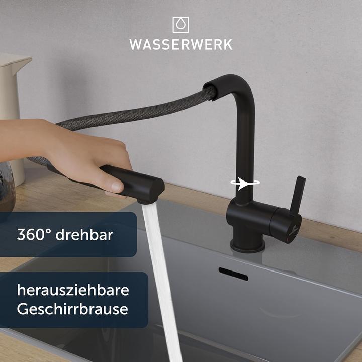 Produktbild Wasserwerk WASSERWORK WM 4 GB - Küchenarmatur - Mixer Tipp - mit ausziehbarem Ausgang - Schwarz (700416)
